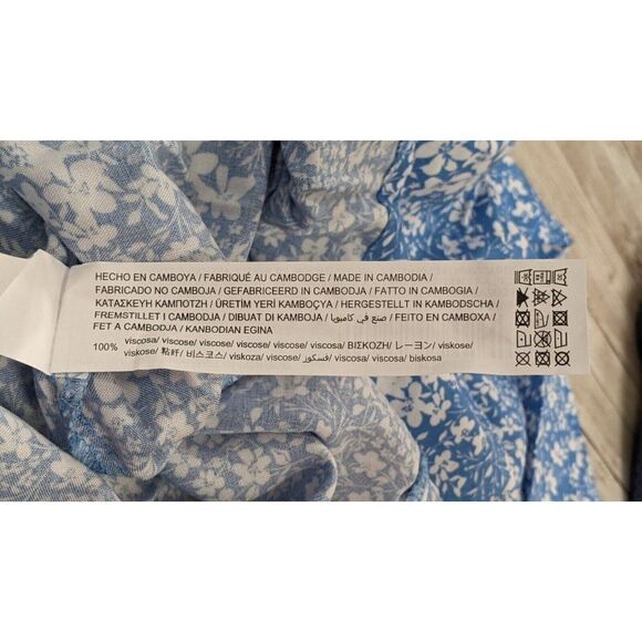 Stradivarius Womens Small Blue Floral Bishop Sleeve Ruffle Hem Mini Shirt Dress - Picture 8 of 8